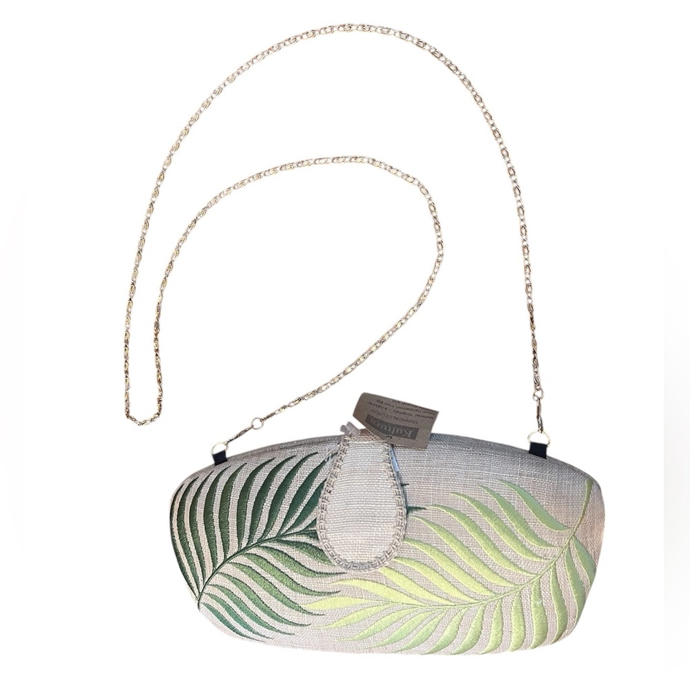 New Kultura Pilipino Tropical Clutch Hand Embroidered Handwoven in Tan Green NWT - Picture 2 of 6
